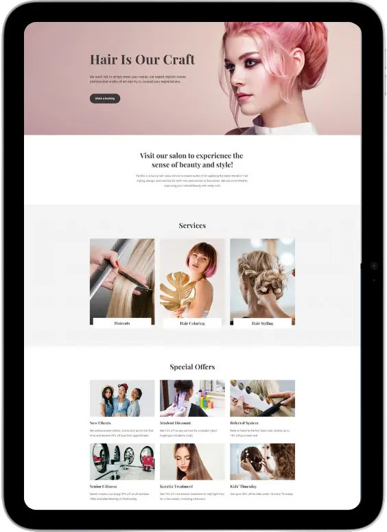 Custom beauty business website design example