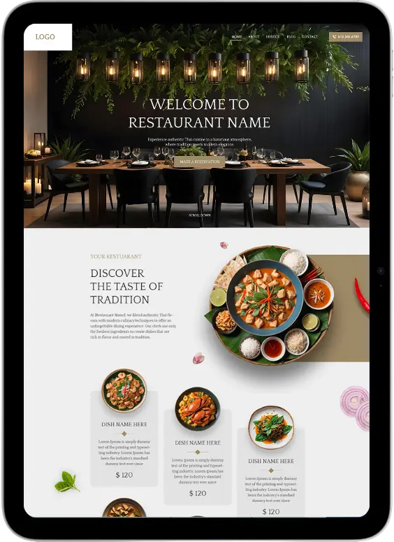 Custom restaurant website design example
