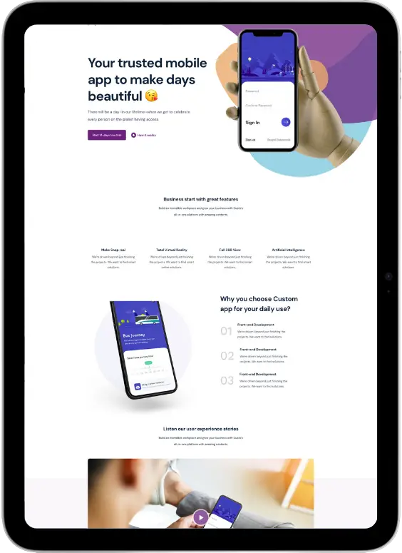 Custom startup website and landing page example